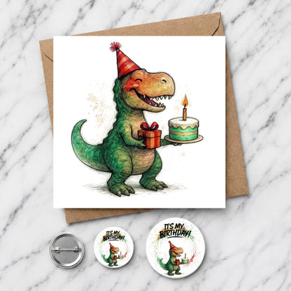 T-Rex Dinosaur Birthday Card | Watercolour Illustration