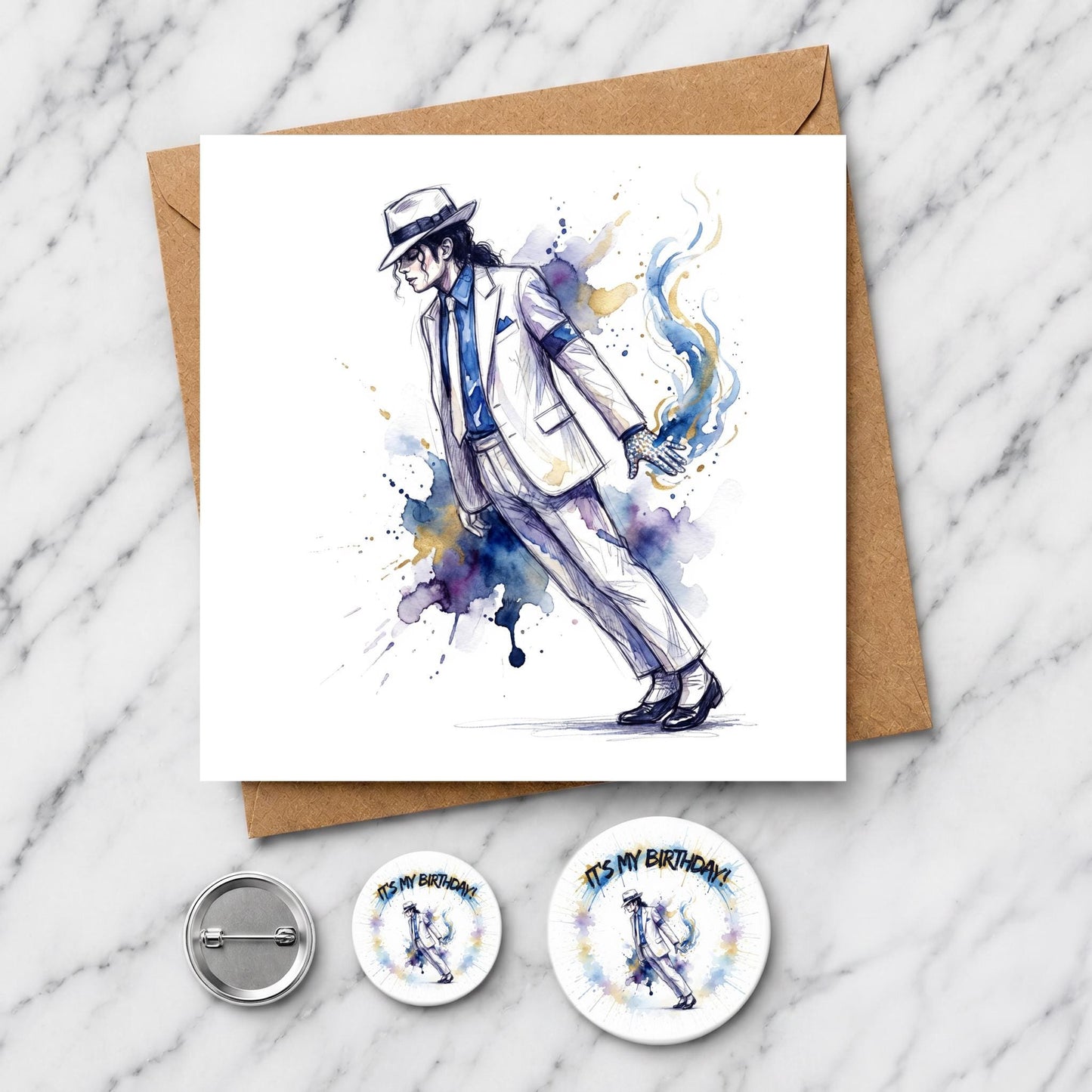 80s Pop King Watercolor Greeting Card, Smooth Lean Illustration, White Suit Music Fan Gift