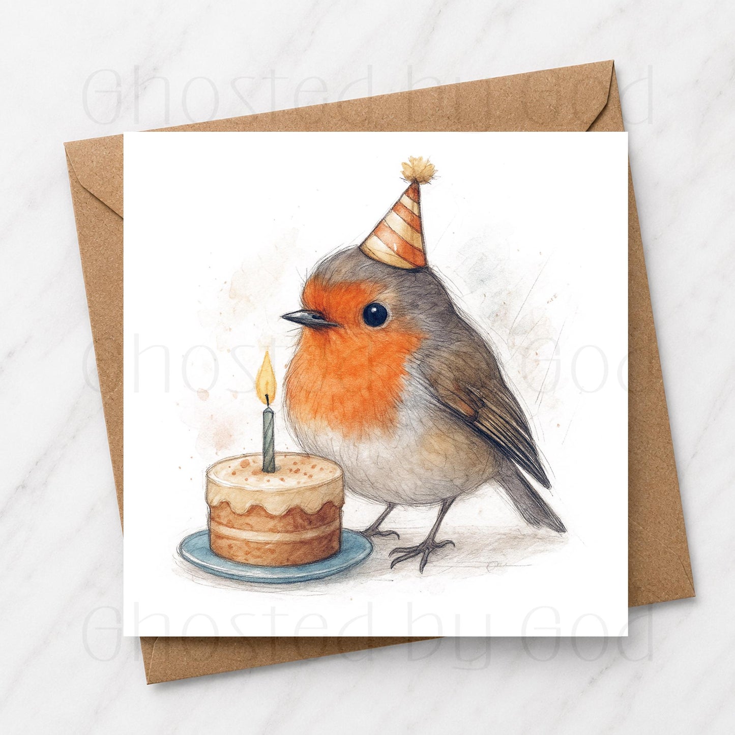 Watercolour Robin Birthday Card | British Garden Bird Greeting Card
