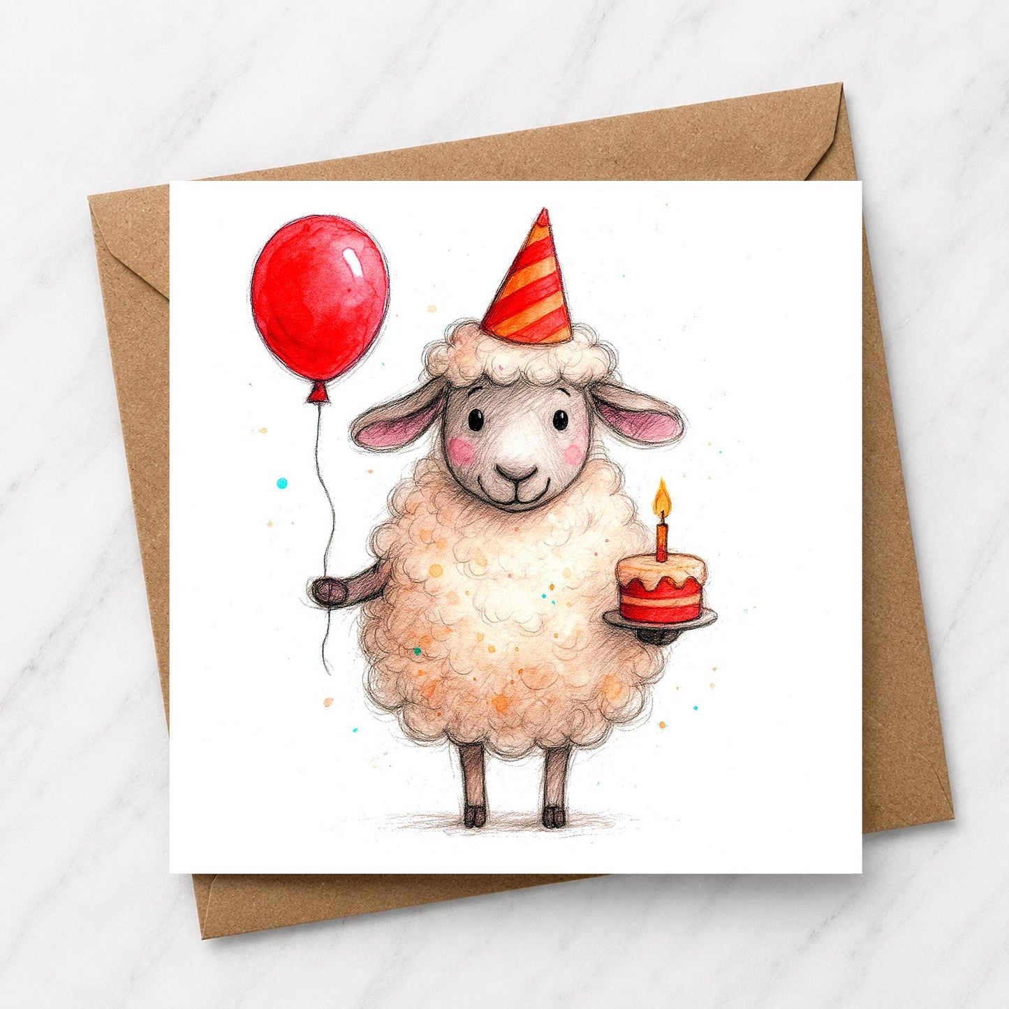 Watercolour Sheep Birthday Card, Farm Animal Illustration, Optional Badge
