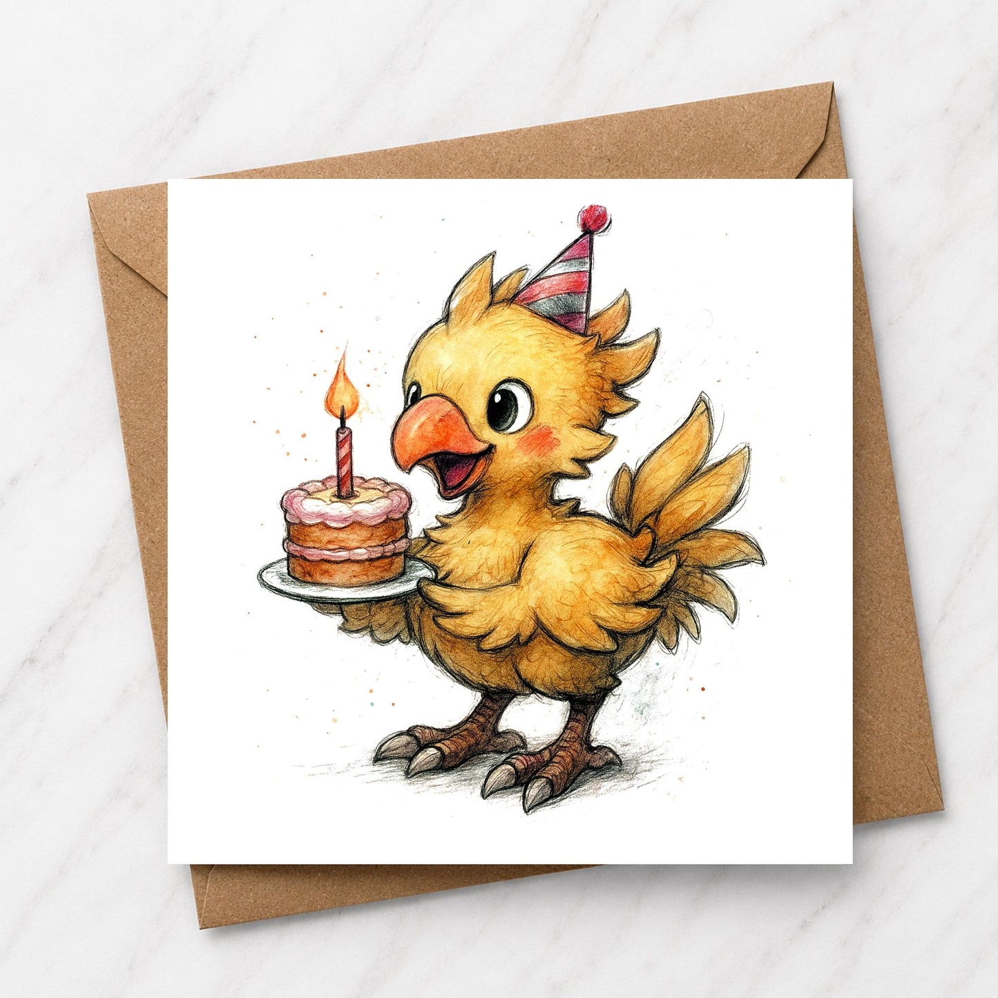 Fantasy Bird Birthday Card | Watercolour Illustration