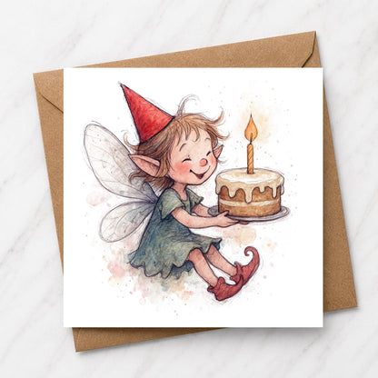 Whimsical Fairy Birthday Card | Watercolour Illustration, Fantasy Greeting
