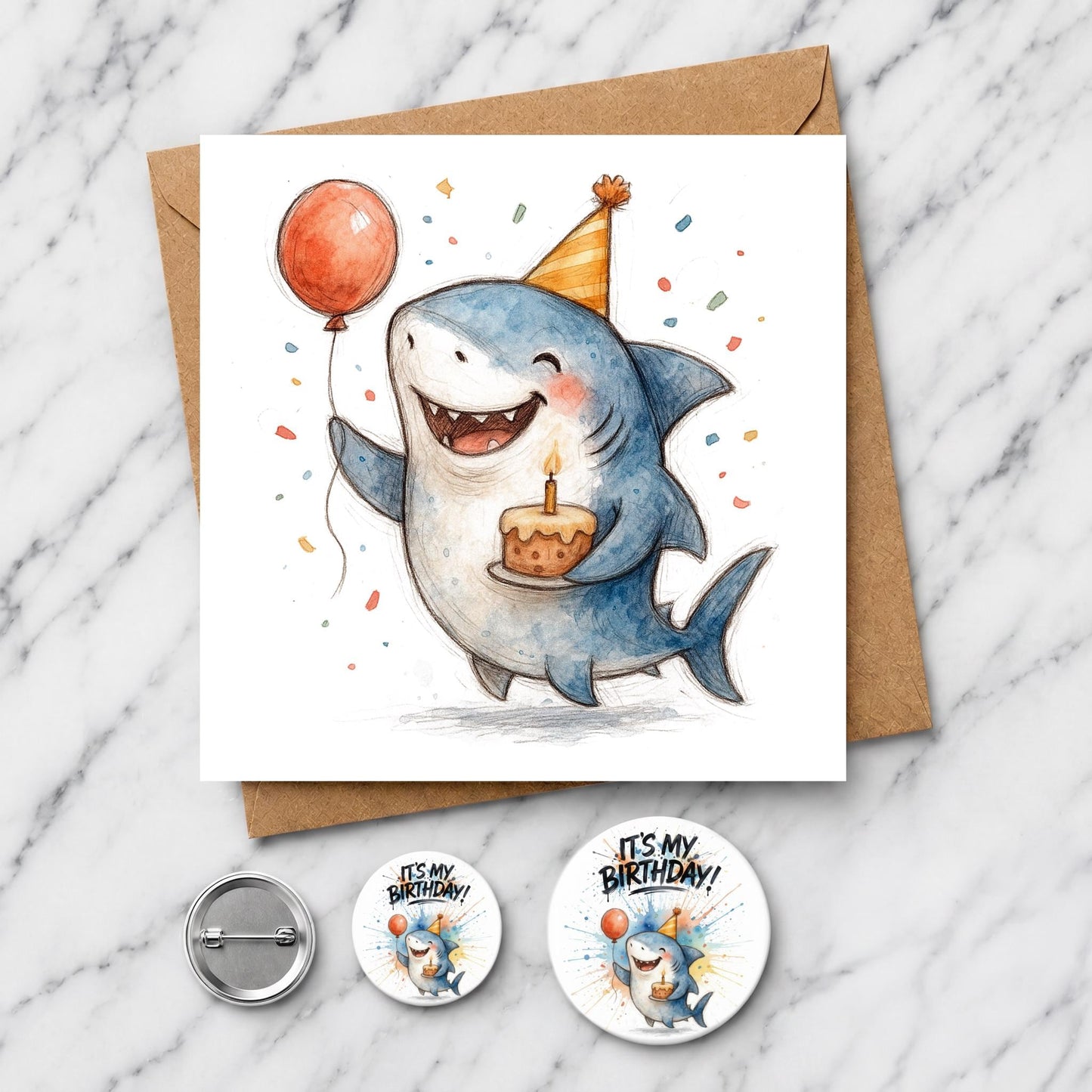 Shark Birthday Card | Watercolour Illustration