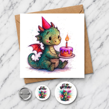 Dragon Birthday Card, Watercolour Fantasy Creature Illustration, Mythical Beast Greeting