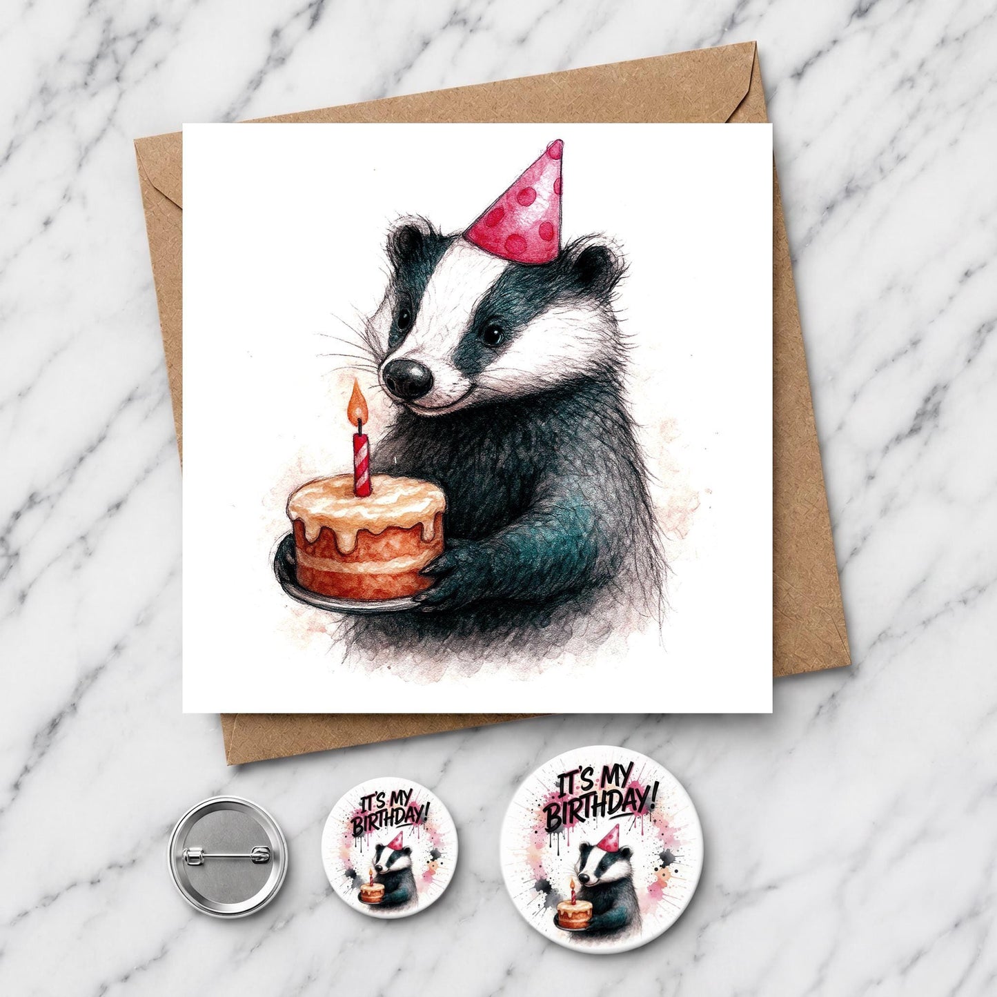 Badger Birthday Card | Woodland Animal Watercolour Illustration