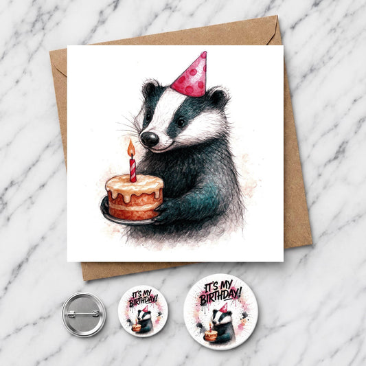 Badger Birthday Card | Woodland Watercolour Illustration