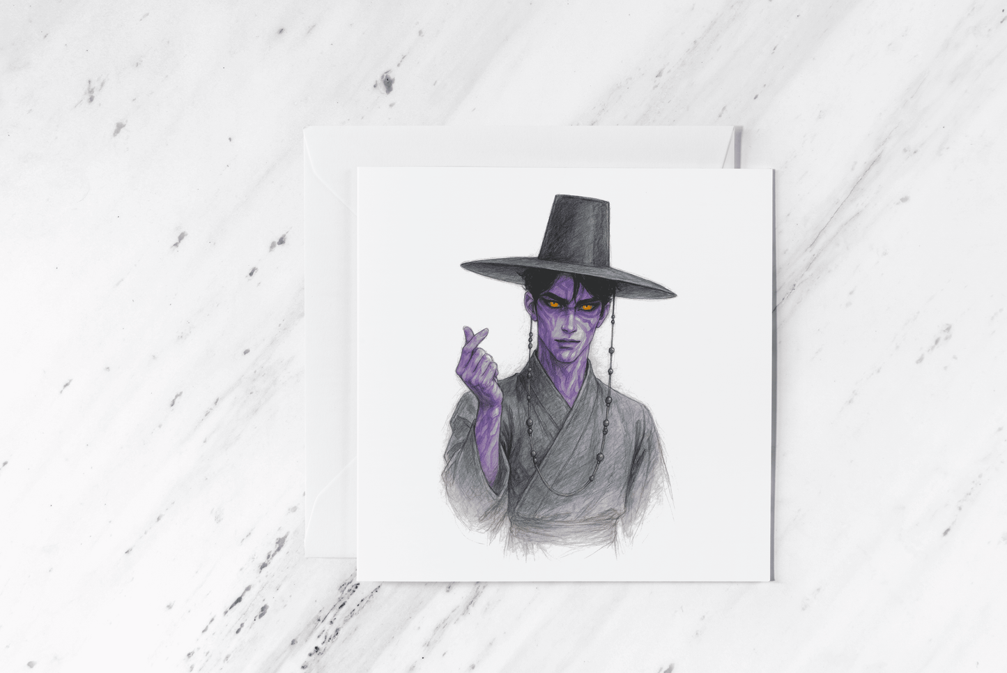 Jinu Demon Form Greeting Card – K-Pop Demon Hunters Inspired Anime Birthday Card – Kpop Fan Art Square Card with Purple Demon Idol