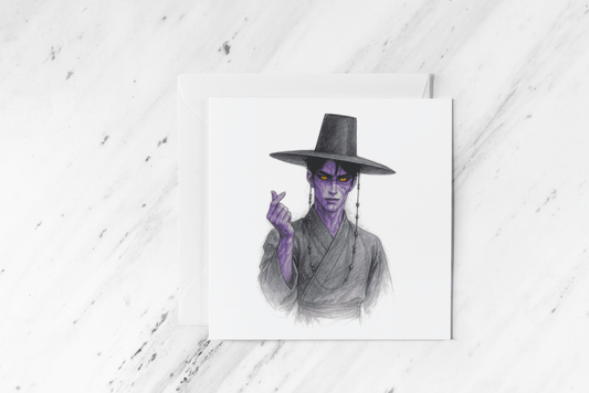 Jinu Demon Form Greeting Card – K-Pop Demon Hunters Inspired Anime Birthday Card – Kpop Fan Art Square Card with Purple Demon Idol