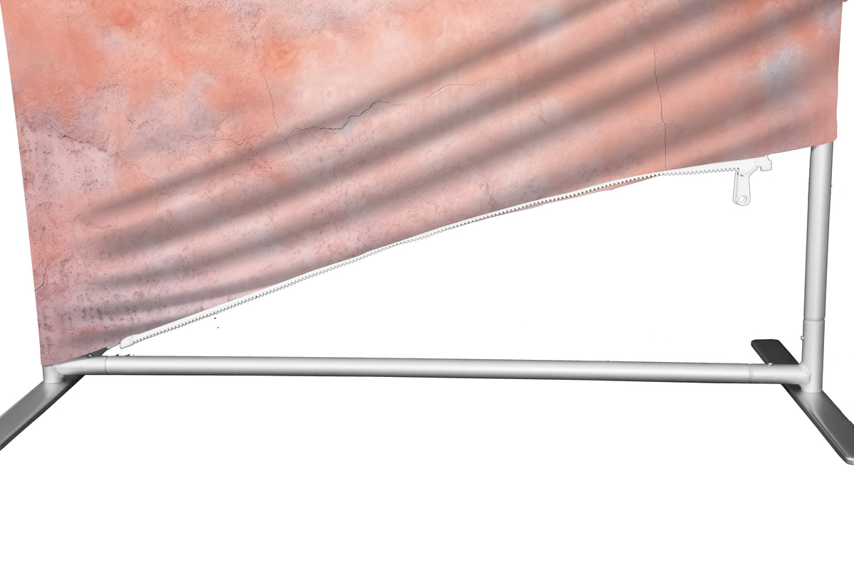 Close-up of stretch fabric graphic fitted to lightweight tube display