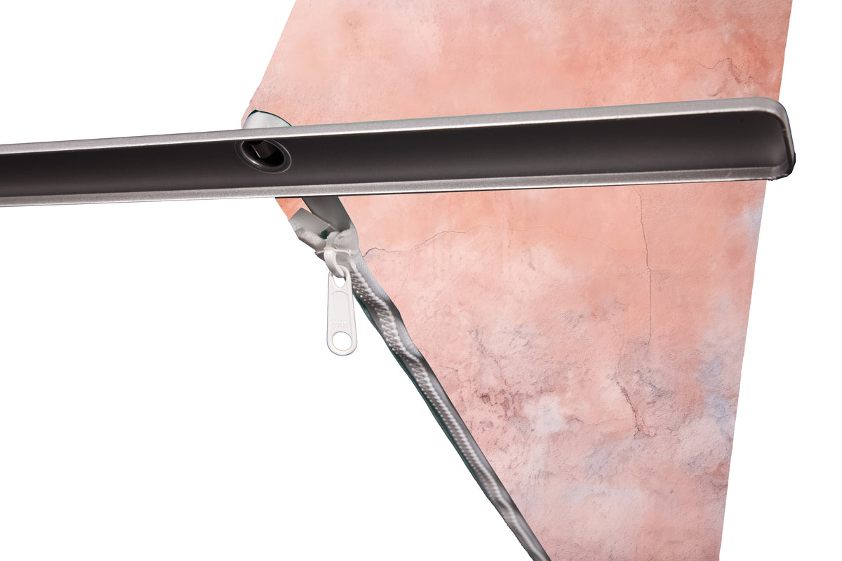 Close-up of lightweight tube display stabilising foot and frame
