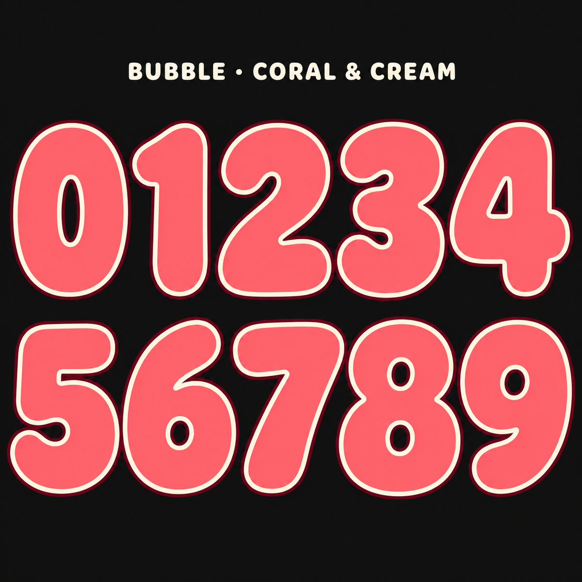 Bubble number sticker range 0–9 in Coral / Cream