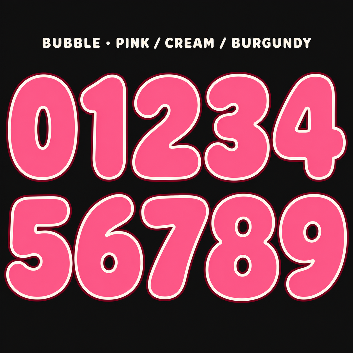 Bubble number sticker range 0–9 in Pink / Cream / Burgundy