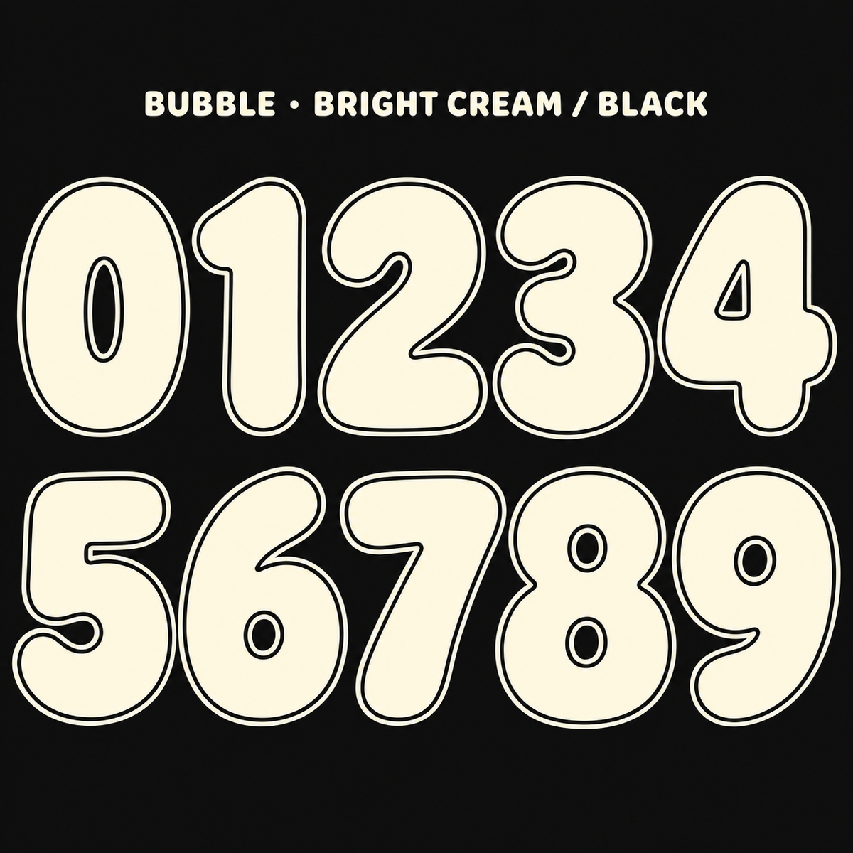 Bubble number sticker range 0–9 in Bright Cream / Black