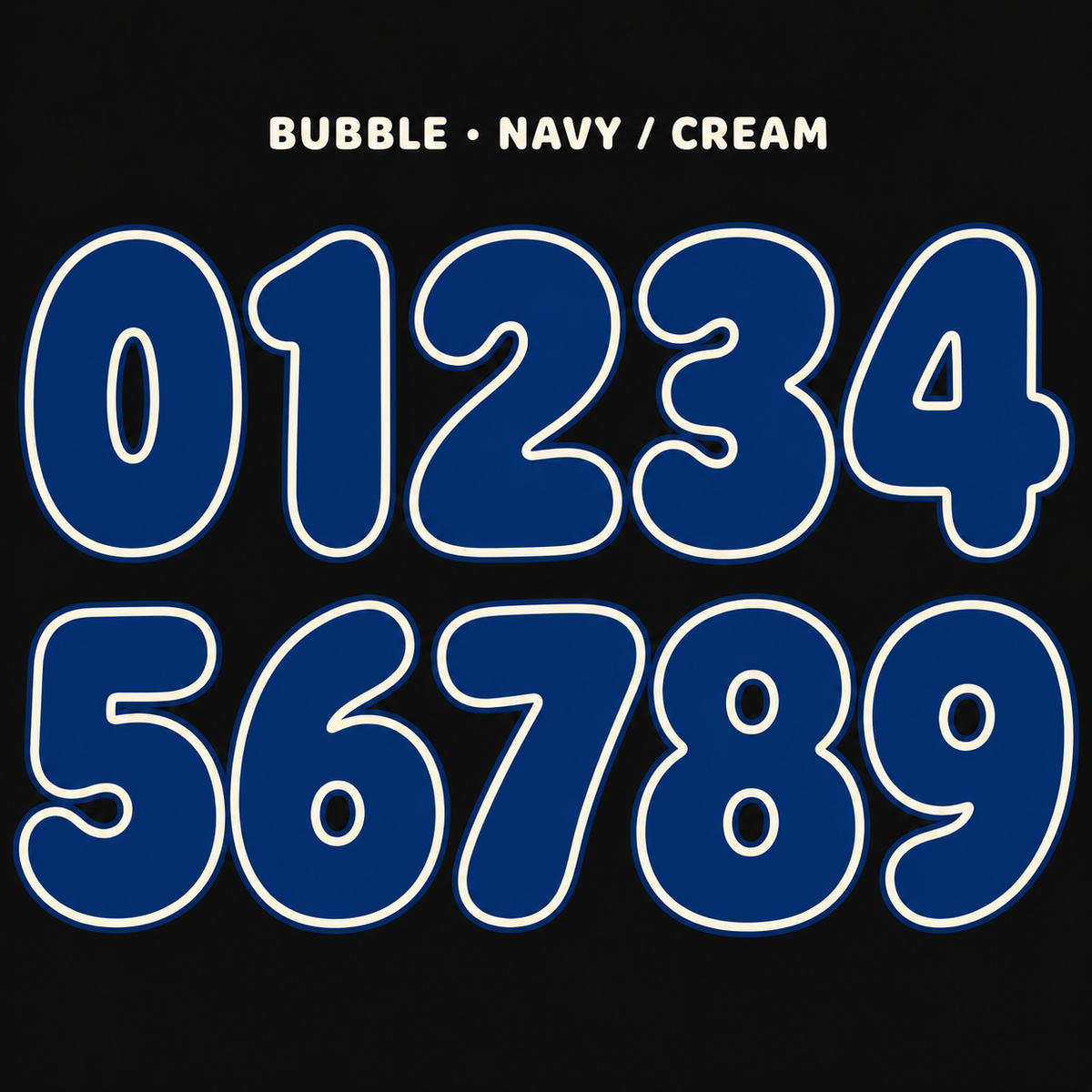 Bubble number sticker range 0–9 in Navy / Cream