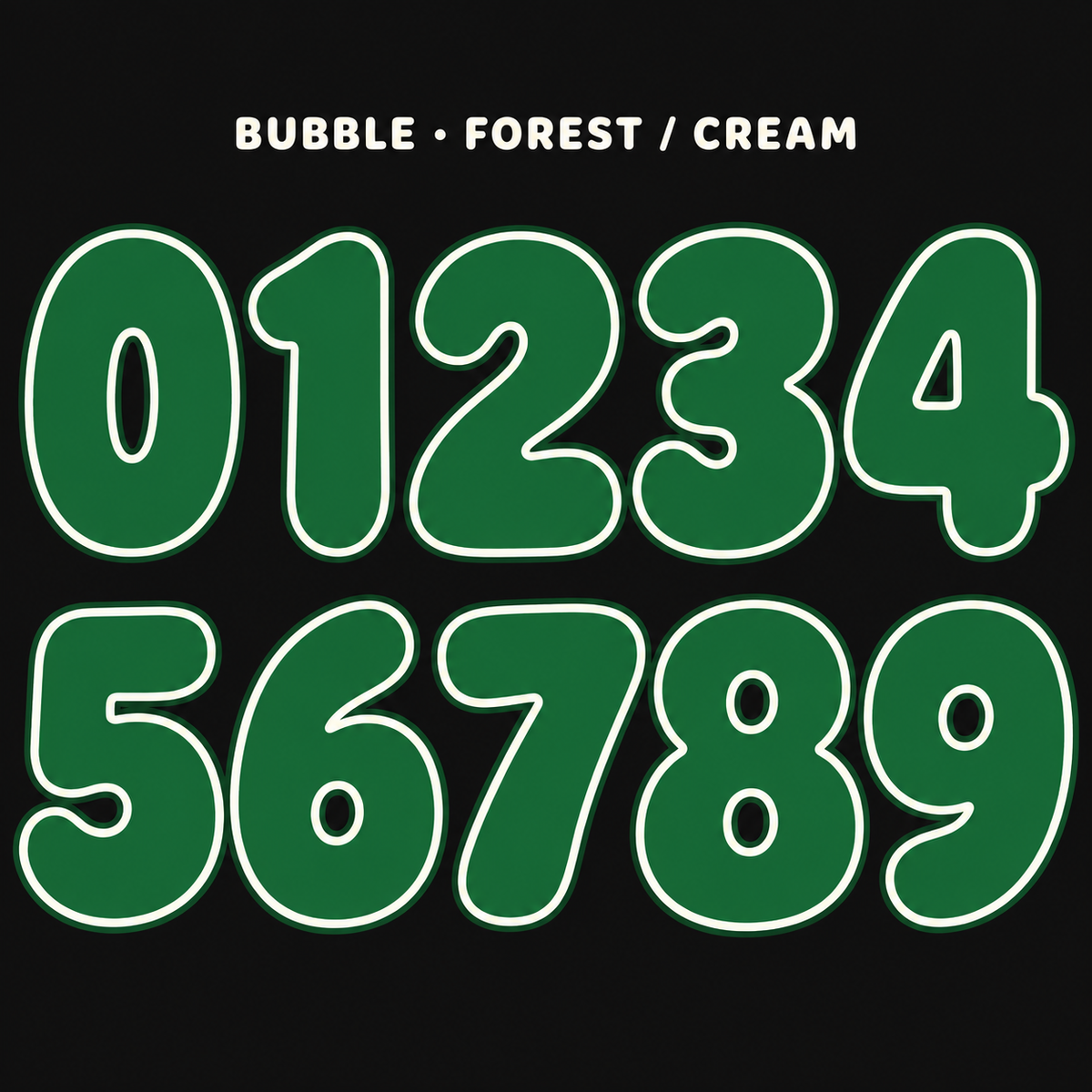 Bubble number sticker range 0–9 in Forest / Cream