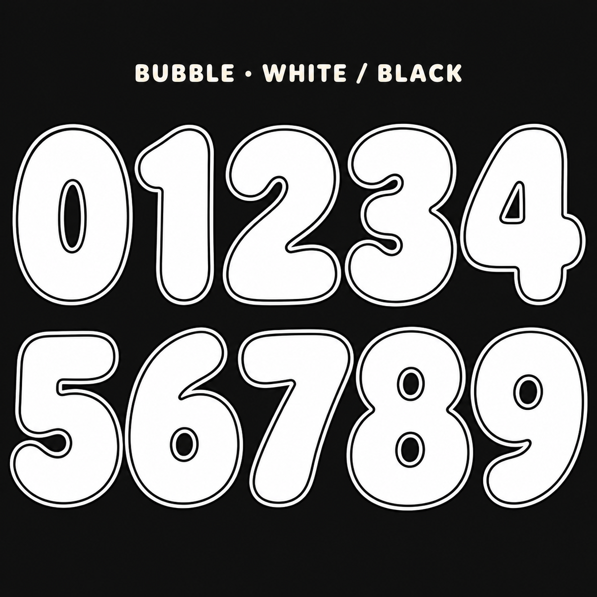 Bubble number sticker range 0–9 in White / Black