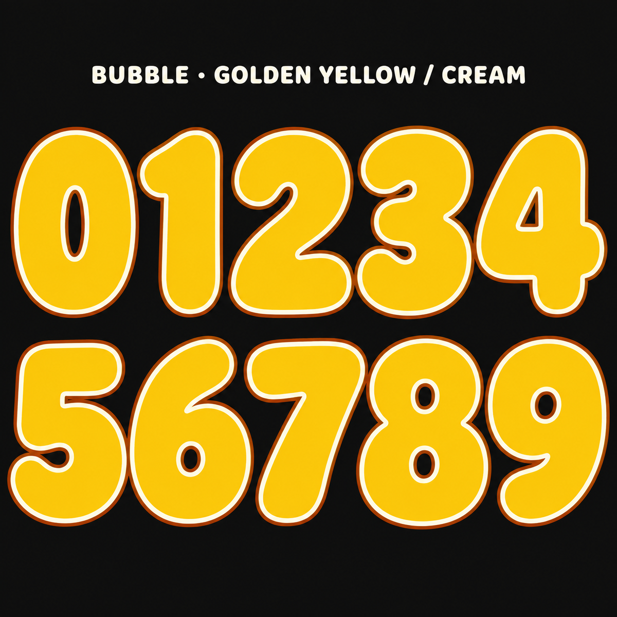 Bubble number sticker range 0–9 in Golden Yellow / Cream