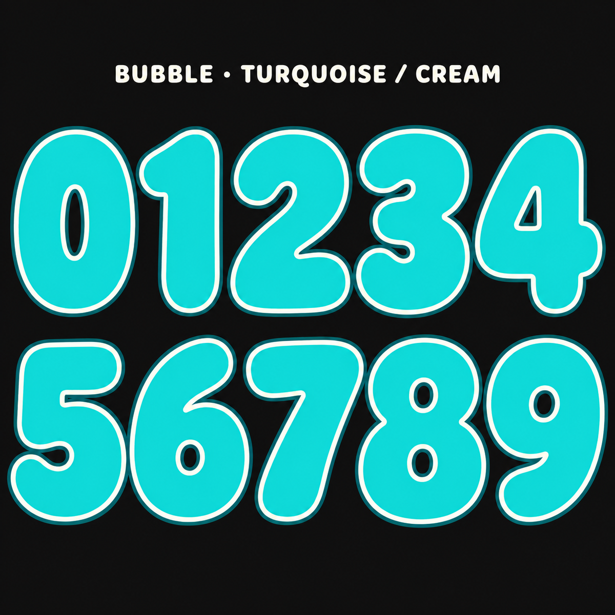 Bubble number sticker range 0–9 in Turquoise / Cream