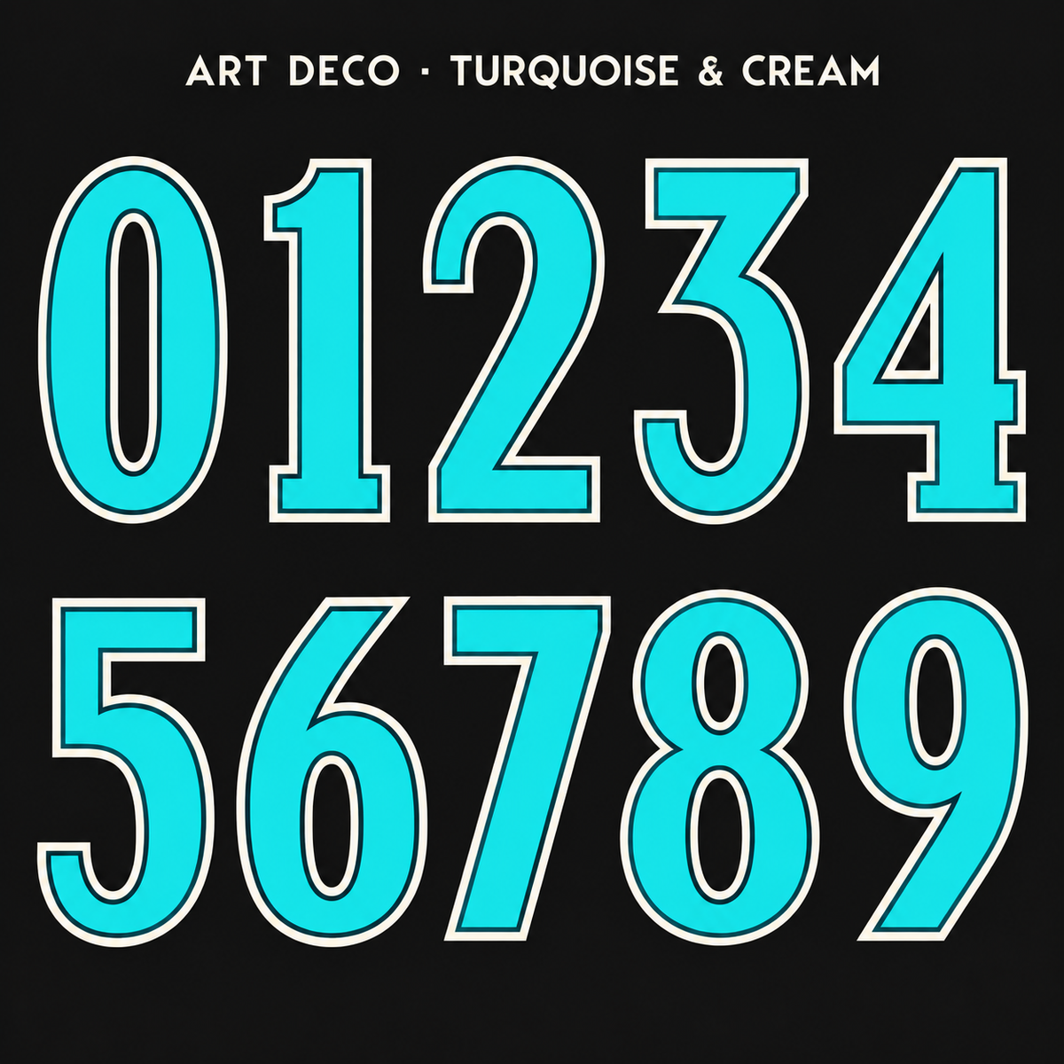 Art Deco number sticker range 0–9 in Turquoise / Cream