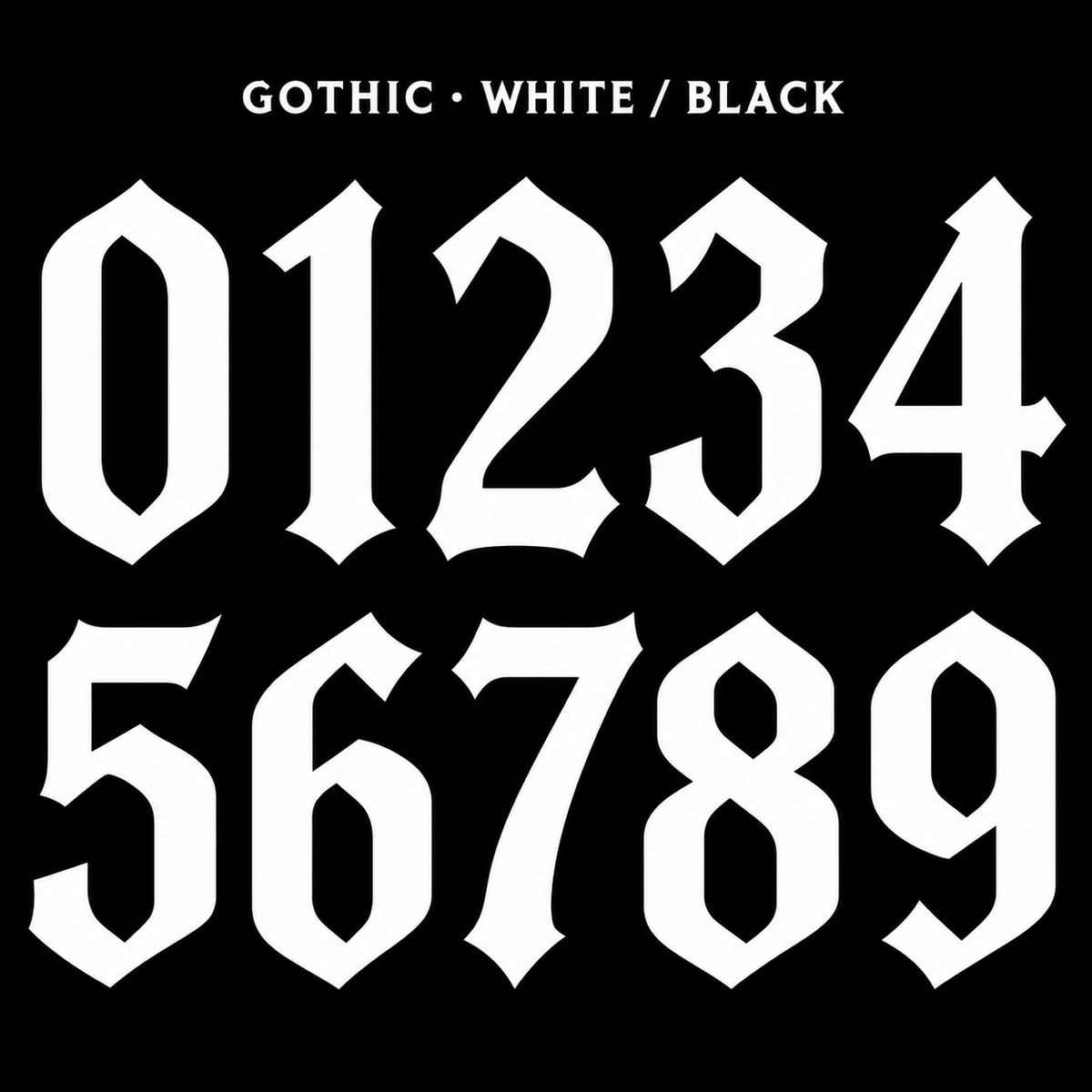 Clean Gothic number sticker range 0–9 in White / Black