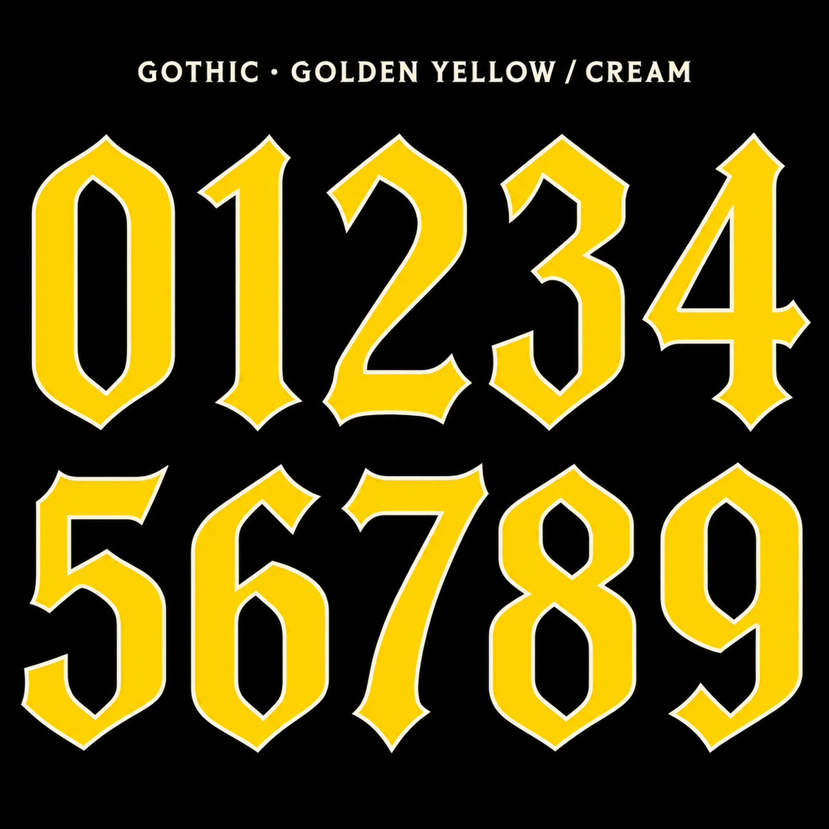 Clean Gothic number sticker range 0–9 in Golden Yellow / Cream