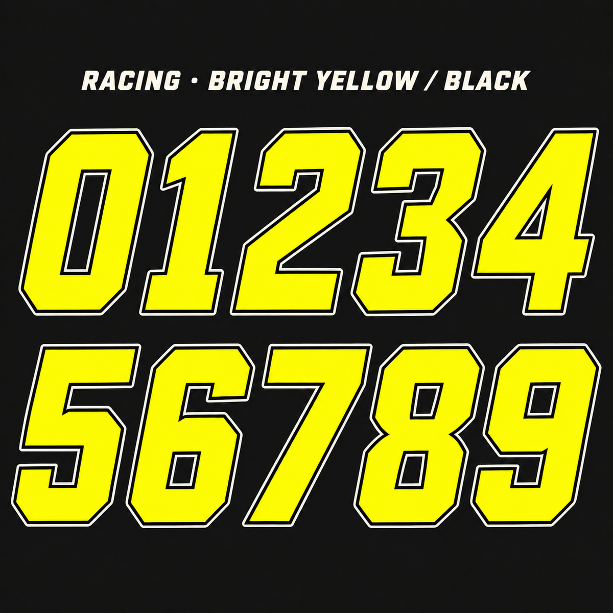 Racing number sticker range 0–9 in Bright Yellow / Black