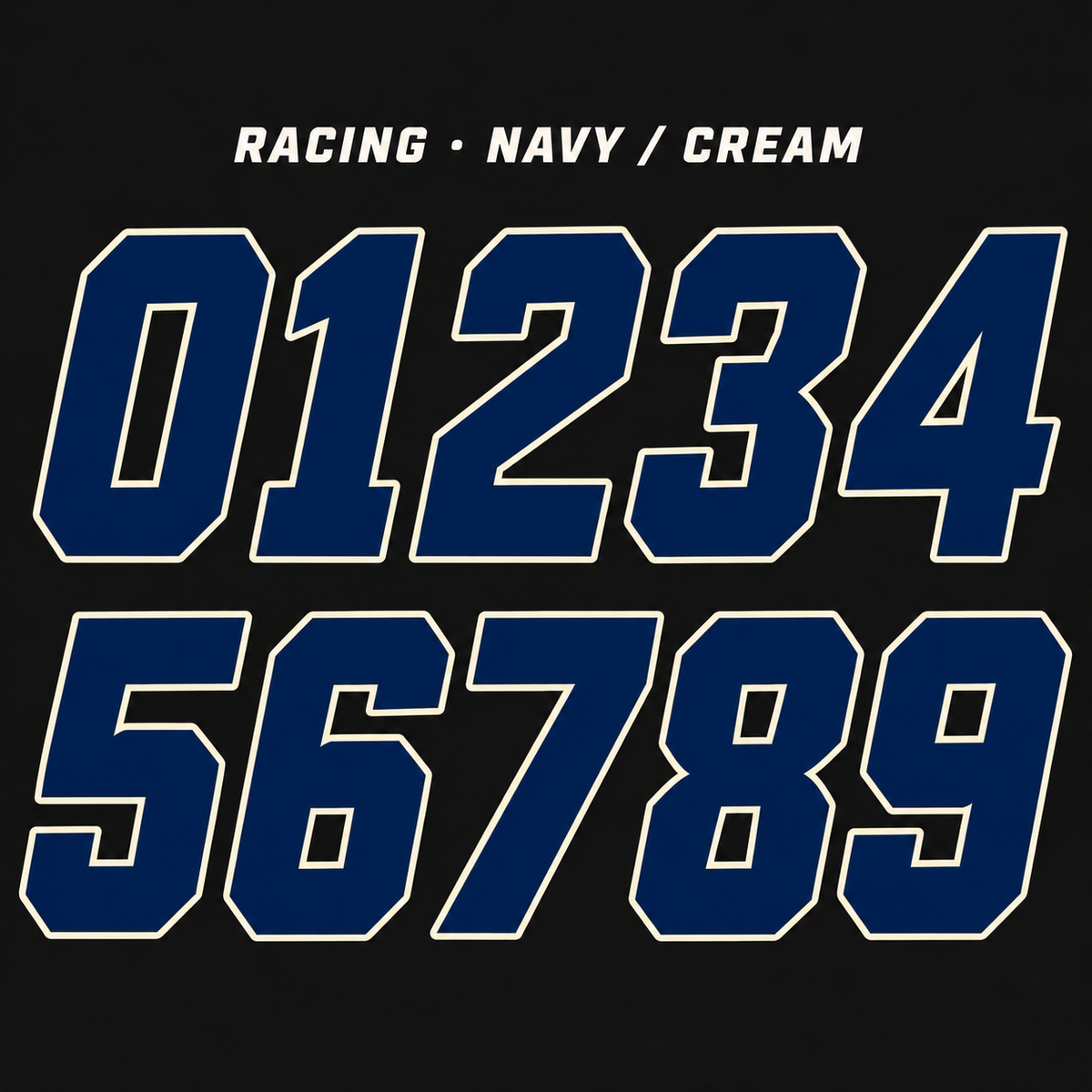 Racing number sticker range 0–9 in Navy / Cream