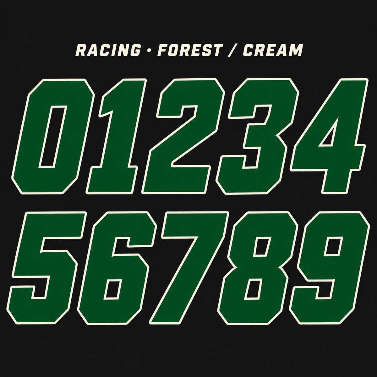 Racing number sticker range 0–9 in Forest / Cream