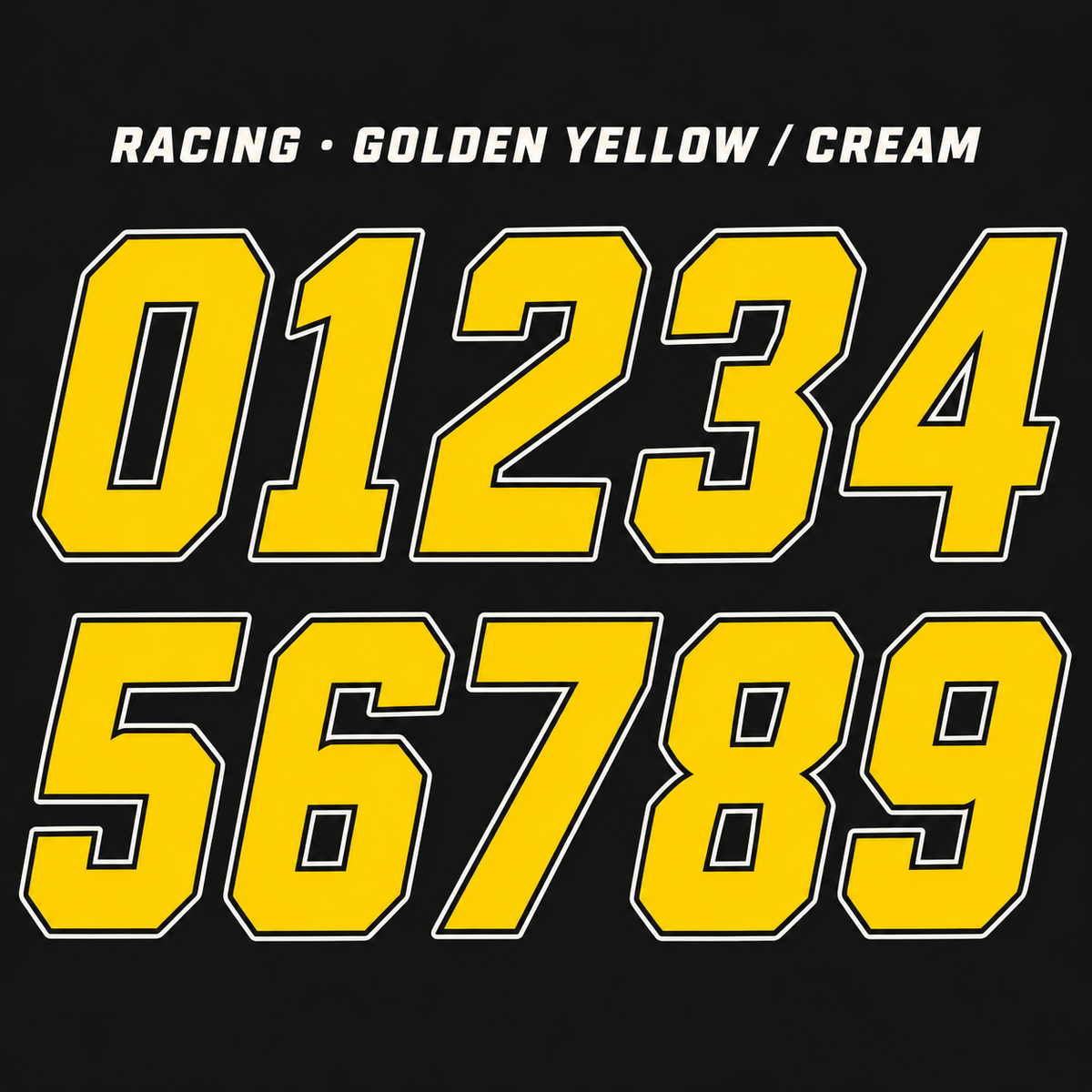 Racing number sticker range 0–9 in Golden Yellow / Cream