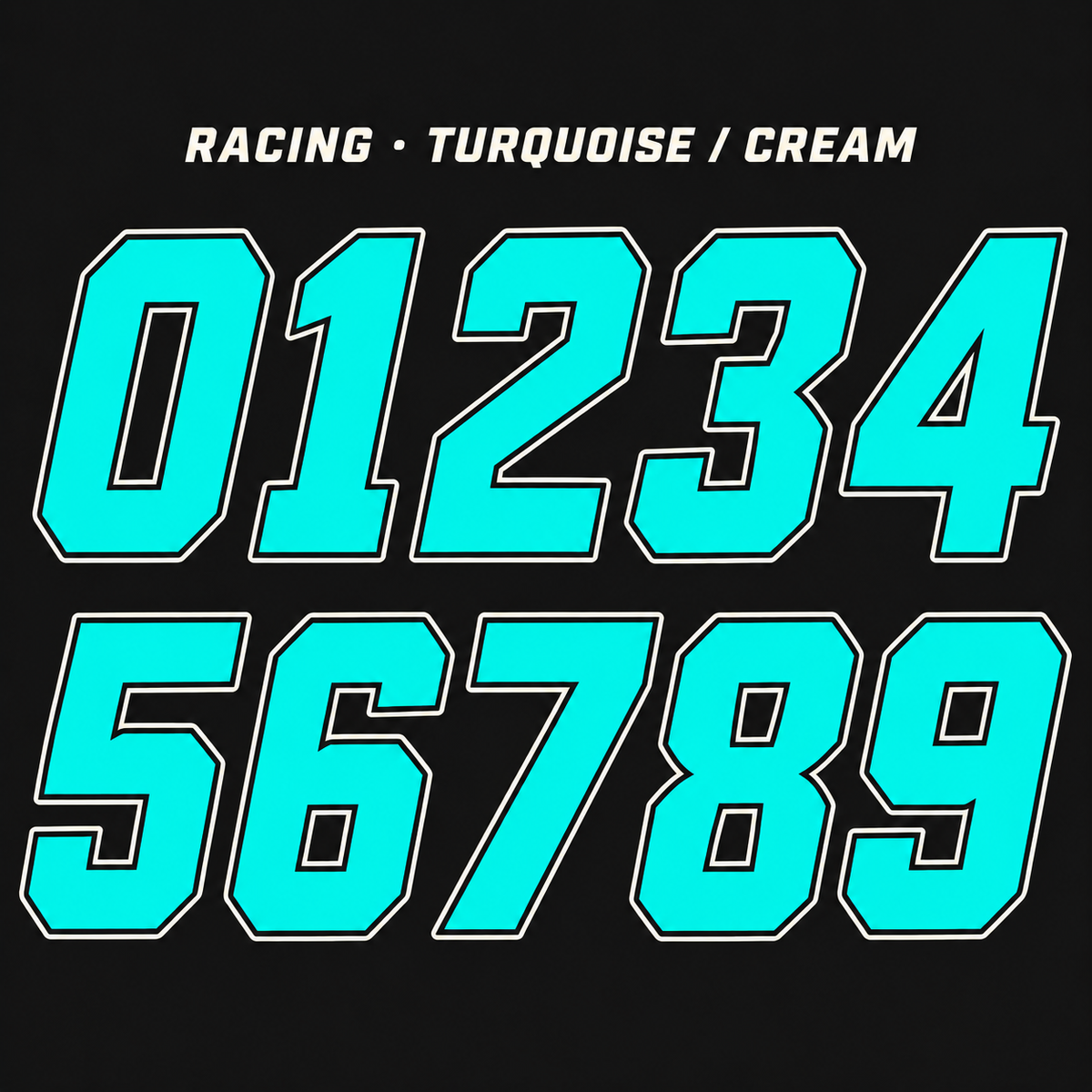 Racing number sticker range 0–9 in Turquoise / Cream