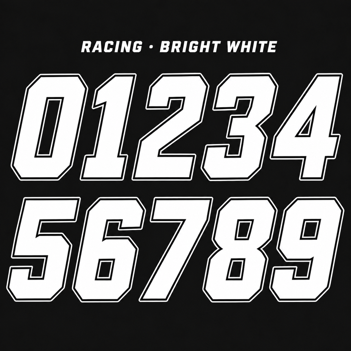 Racing number sticker range 0–9 in White / Black