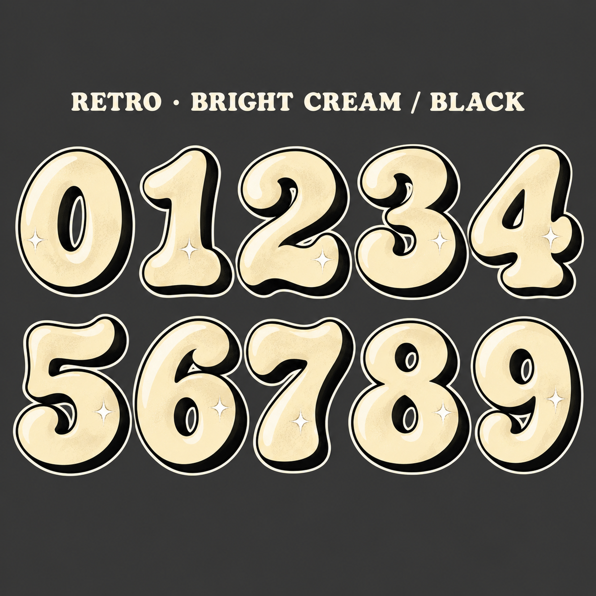 Retro number sticker range 0–9 in Bright Cream / Black