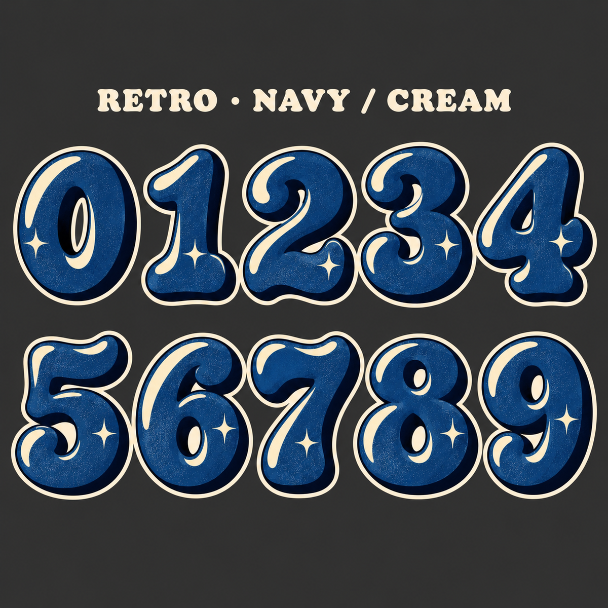 Retro number sticker range 0–9 in Navy / Cream