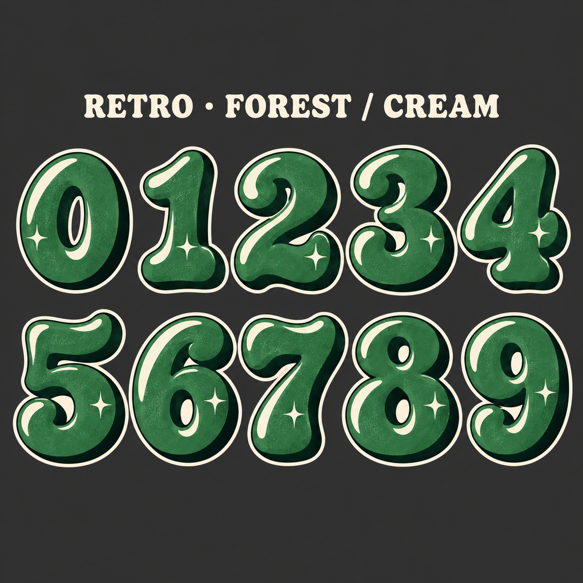 Retro number sticker range 0–9 in Forest / Cream