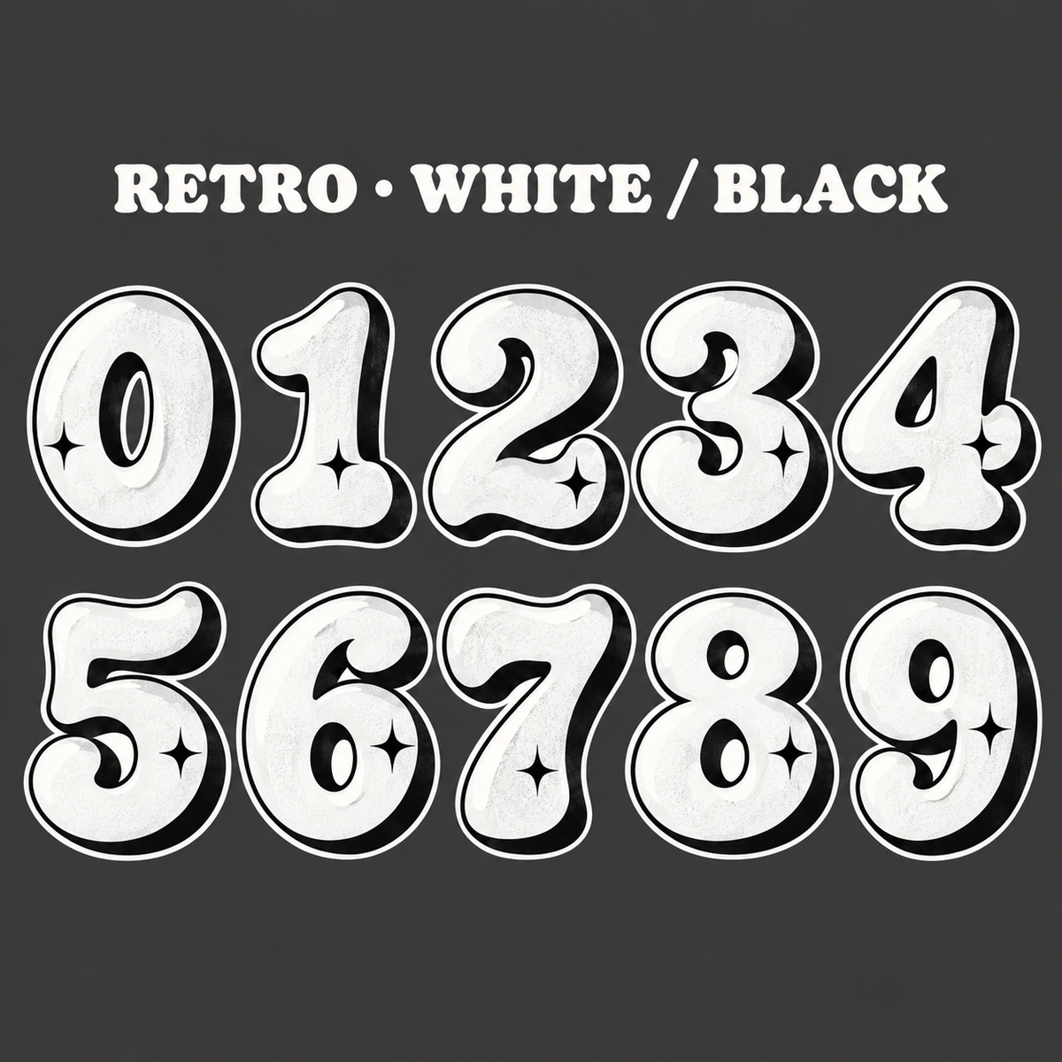 Retro number sticker range 0–9 in White / Black