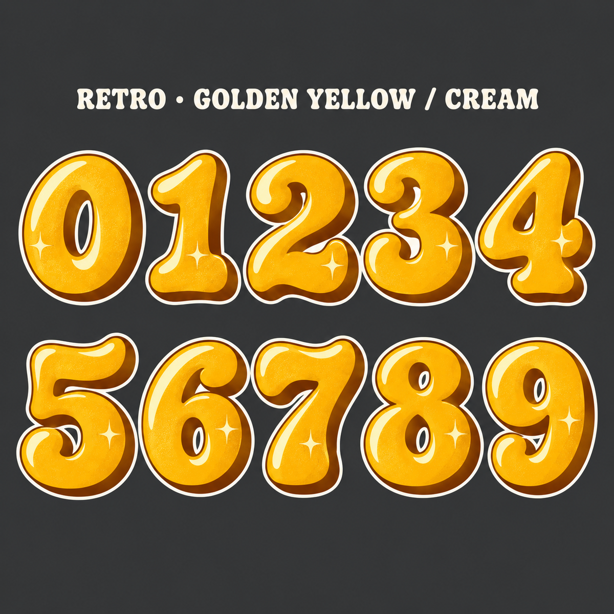 Retro number sticker range 0–9 in Golden Yellow / Cream
