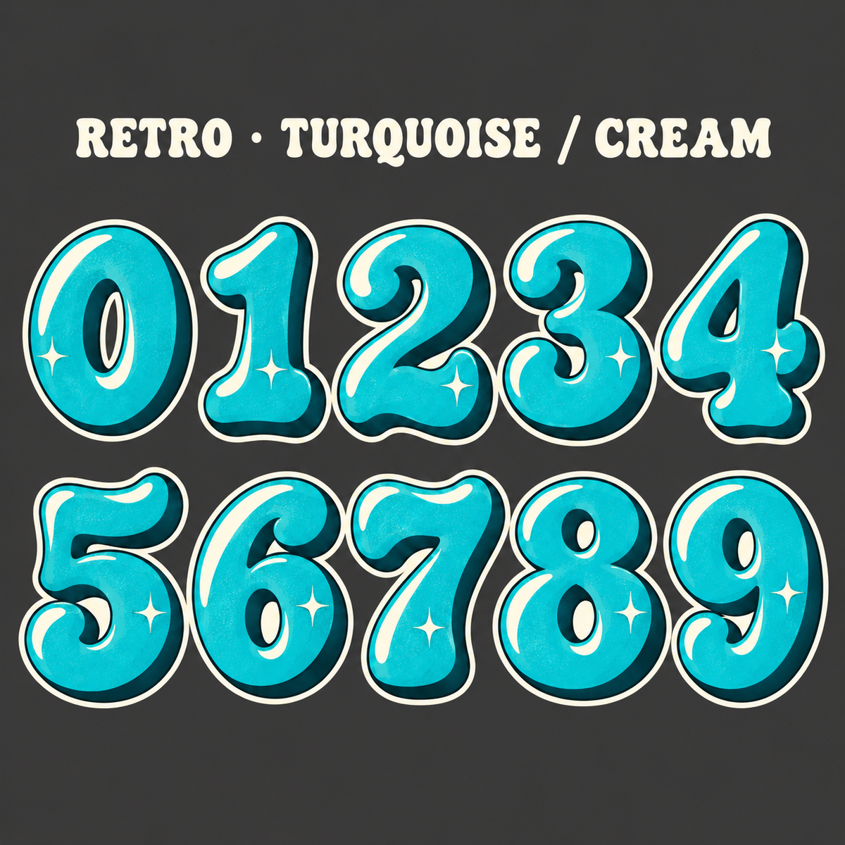 Retro number sticker range 0–9 in Turquoise / Cream