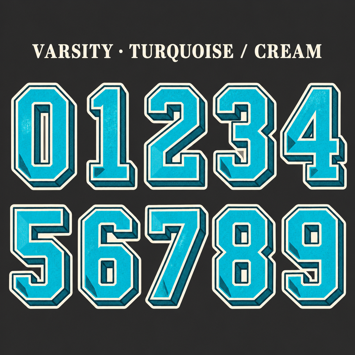 Varsity number sticker range 0–9 in Turquoise / Cream
