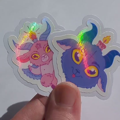 Kawaii Chibi Satanist Goat Holographic Vinyl Sticker | Goat | Holographic Finish
