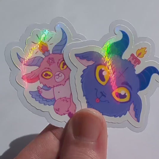 Kawaii Chibi Satanist Goat Holographic Vinyl Sticker | Goat | Holographic Finish