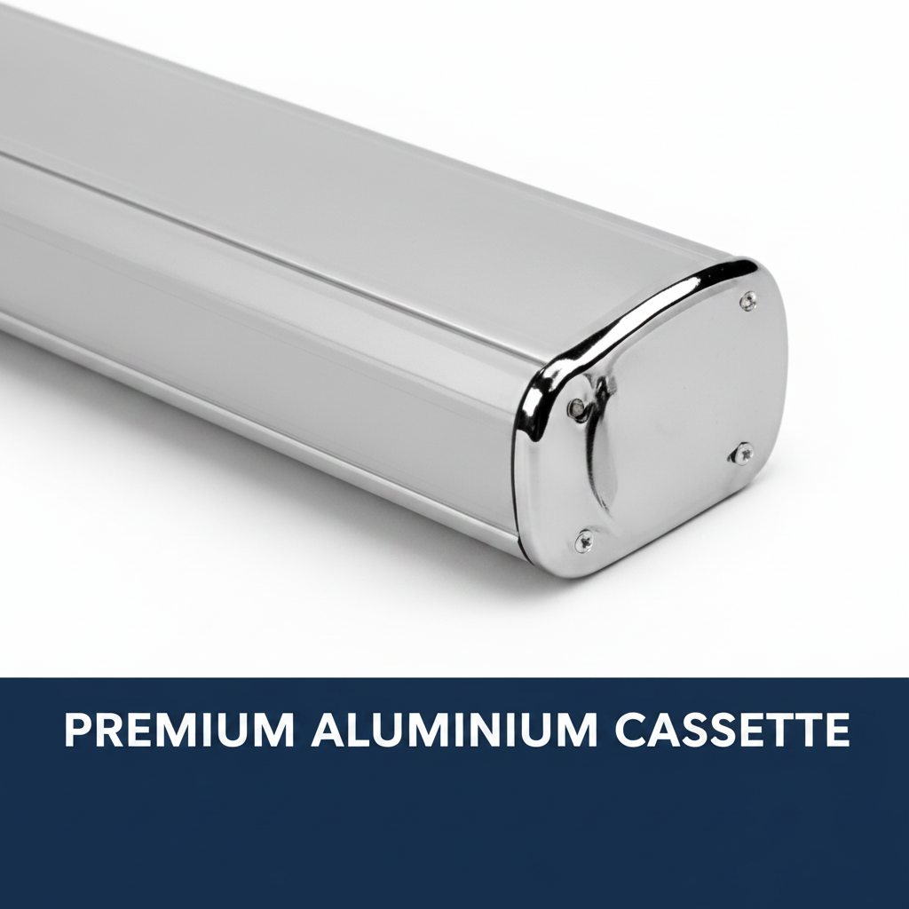 Metallic cylindrical object labeled 'Premium Aluminium Cassette' on a white background