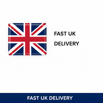 Union Jack flag with 'Fast UK Delivery' text on a white background