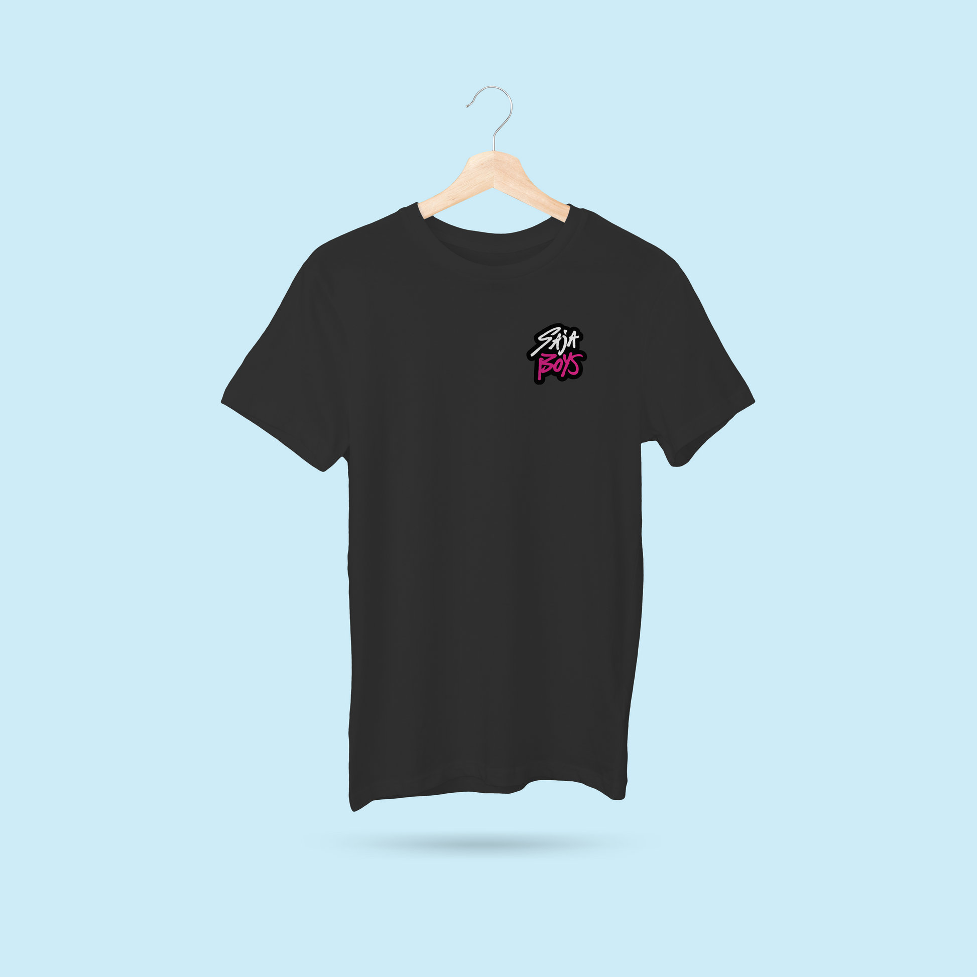 SAJA BOYS Unisex Black T-Shirt – Embroidered K-Pop Demon Hunters Logo Tee | 100% Cotton, Small to XXL, Fandom Merch
SAJA BOYS Unisex Black T-Shirt – Embroidered Demon Hunters Logo Tee
Unisex SAJA BOYS embroidered black crew neck t-shirt. 100% cotton, small to XXL, premium K-Pop Demon Hunters merch for fans and collectors.
Unisex black crew neck t-shirt with embroidered SAJA BOYS neon pink and white logo on chest – K-Pop Demon Hunters fandom merch.