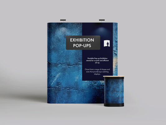 Exact straight generic pop-up complete-kit style image with supplier sample artwork, lights and transport-counter setup.