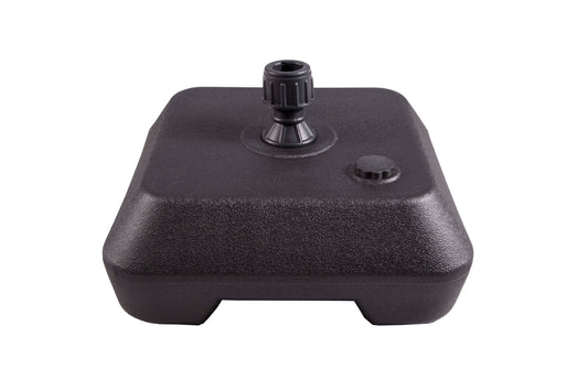 Black 15-litre moulded water-fillable flag base with central rotator fitting and screw cap