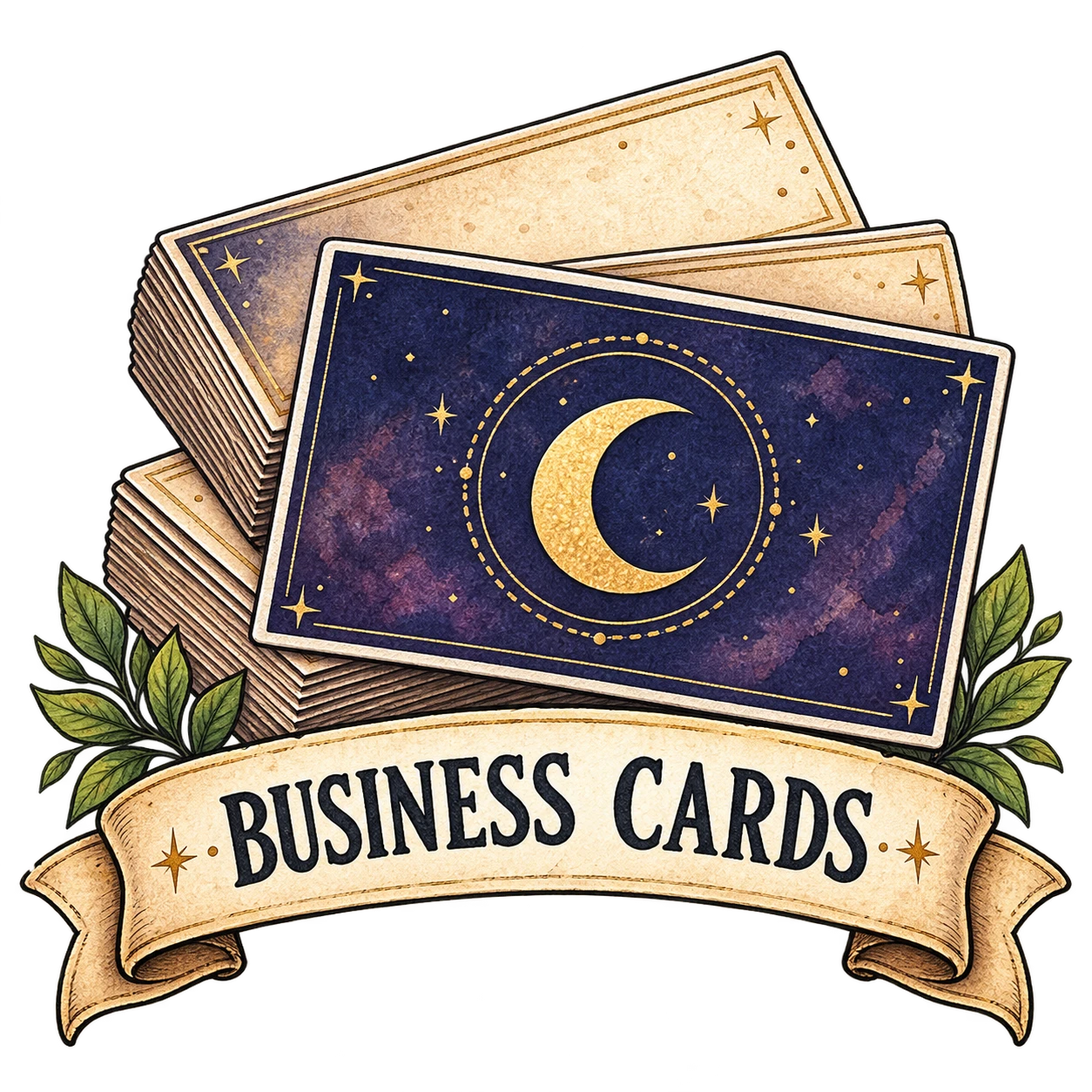 Celestial business card stack illustration